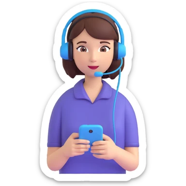 cheerful girl with a headset holding a phone symbolizing communication work sticker
