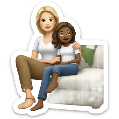White mom with brown daughter relaxing  sticker