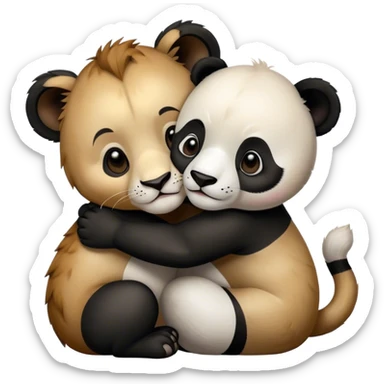 Cute Lion baby hug panda sticker