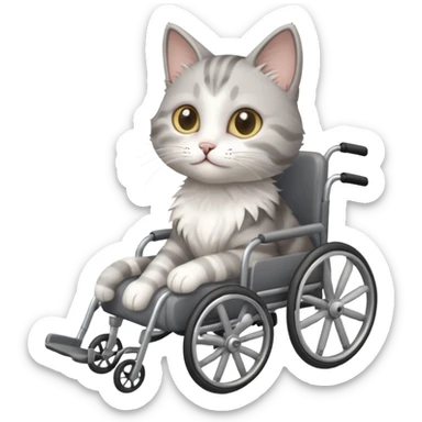 disabled grey and white small cat using a wheelchair made for cats sticker