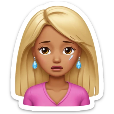 Sad brown skin blonde barbie crying with tears  sticker