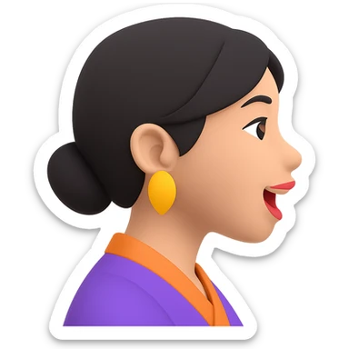Asian girl profile, left side, talking, with a different hairstyle, in the style of 3D emoji, no background sticker