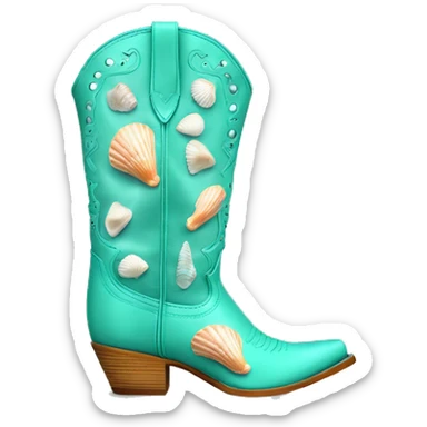 Light teal cowgirl boots with seashell print sticker