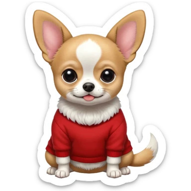 Full White and black Chihuahua - tiny, chubby and big ears. Full body with sweather sticker