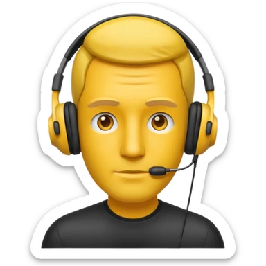 Un emojis feliz con audífonos puestos pero sin  naris un sencillo el emojis  hombre sticker