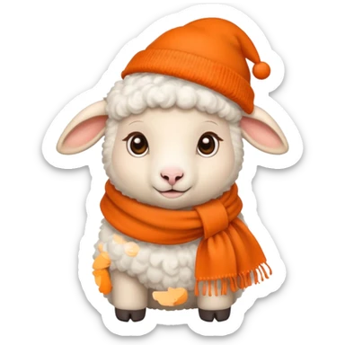 baby sheep with orange scarf and brown hat sticker