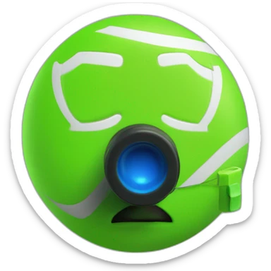 A fifa Soccer referee with plain fluorescent green jersey blowing a blue whistle for a position sticker