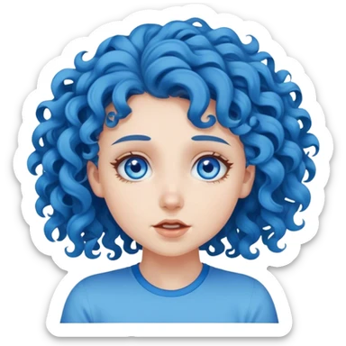 blue curly hair girl with blue eyes shaking head no sticker