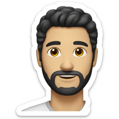 Caucasian man with black hair, olive skin and light beard and no mustache sticker