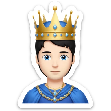 Prince with crown, whole Body, black hair, blue eyes,  sticker