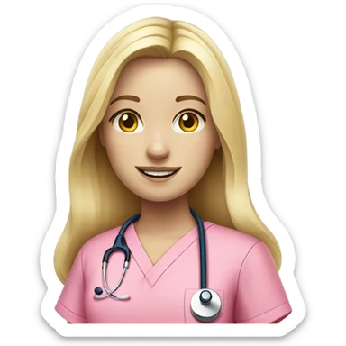 pale blonde girl with long hair wearing pink scrubs and stethoscope  sticker