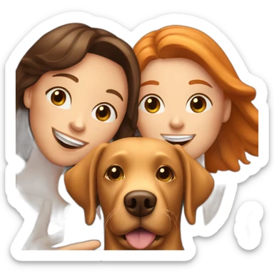 Ginger Labrador having a selfie with two dark brown haired woman in a relationship sticker