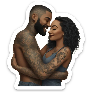 Photo model tattooed couple hugging  sticker
