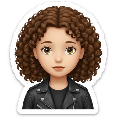 girl kid curly brown hair wear leather jacket sticker