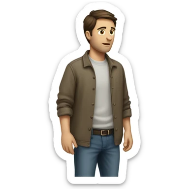 a brunette white man wearing baggy clothes looking as clothes sticker