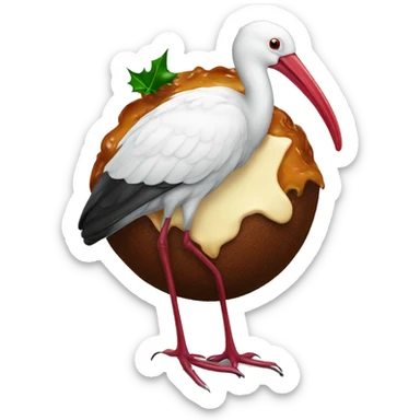 An Australian ibis standing on a Christmas pudding  sticker