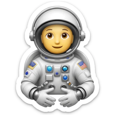 white pressurized astronaut gloves with metal wrist rings floating in space, 3D emoji style sticker