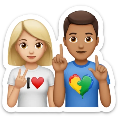 man has a shirt that says i love to finger paint and the womans shirt says am paint sticker