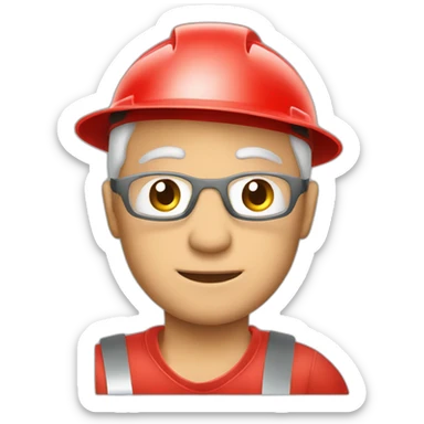 Industrial professional senior mechanical fitter working with a helmet red and red clothing sticker
