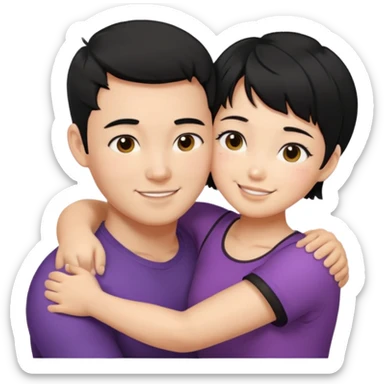buff korean Man black hair hugging girl with black pixie cut  sticker