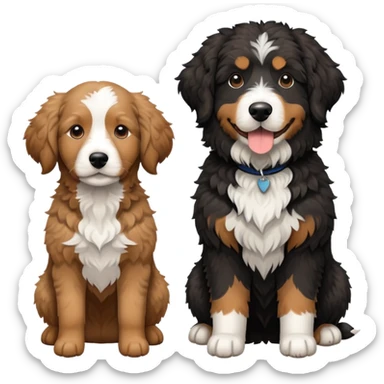 2 dogs: one light brown Aussie doodle, one Bernedoodle all black with white eyebrows some white markings, no brown coloring. Both same size. sticker