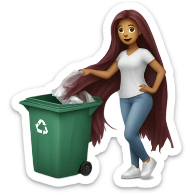 Beautiful burgundy long haired woman taking out the trash sticker