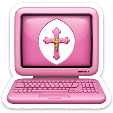 make a catholic computer with very girly pink tones sticker