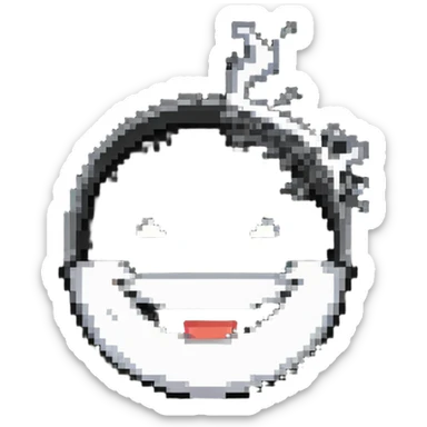 face split in half - one side happy smiling with big grin, other side angry with steam coming from nose sticker