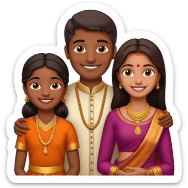 South indian hindu family with a 70 years old father and mother and one 40 years old daughter. They wear a traditional dress. They are smiling. sticker