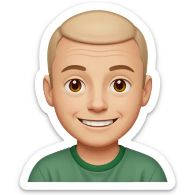 Carl from Sling Blade, smiling, apple style emoji sticker