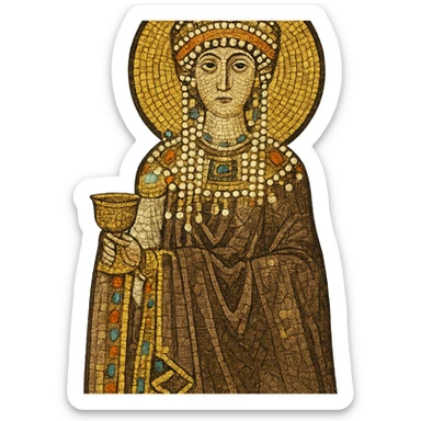 Empress Theodora in Byzantine regalia, mosaic art style, gold and jewel tones sticker