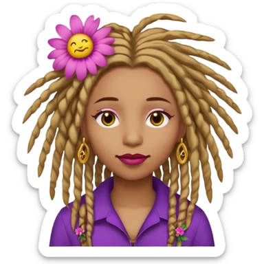 Gold dread locs pink emoji face purple flower in the hair red lipstick light brown face  just the face  sticker