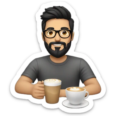 Hipster with black hair, beard and glasses drinking cappuccino   sticker