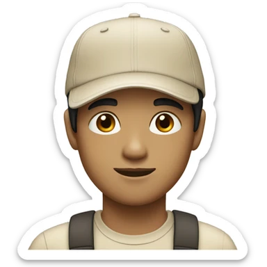 "Young man, white with black hair, wearing a beige cap." sticker