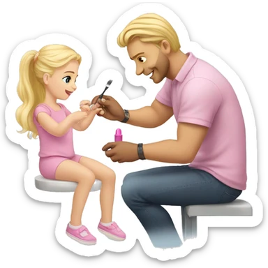 blonde babydaughter gives blonde dad a manicure sticker