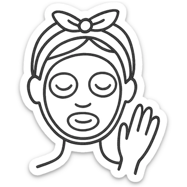hand-drawn sketch of skin care routine, face mask, simple lines sticker