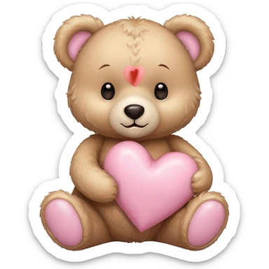 beige teddy bear and a pink pastel heart sticker