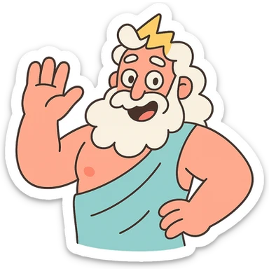 Zeus waving hello in a pastel cartoon style sticker