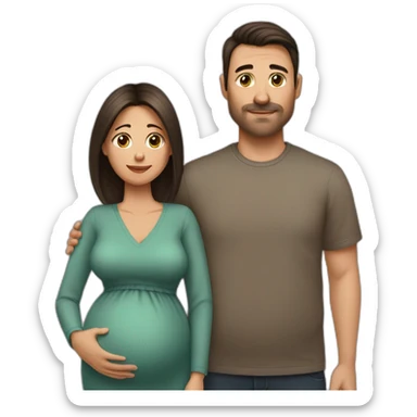 Husband (no mustache, no beard) and pregnant wife have dark brown haircut sticker