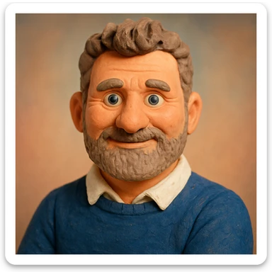 Create a third more colorful claymation-style portrait emoji based on this person, vibrant pastel tones, friendly expression, visible clay texture, head and shoulders only. sticker