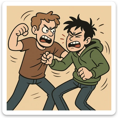 two people brawling, energetic, expressive, cartoon style sticker