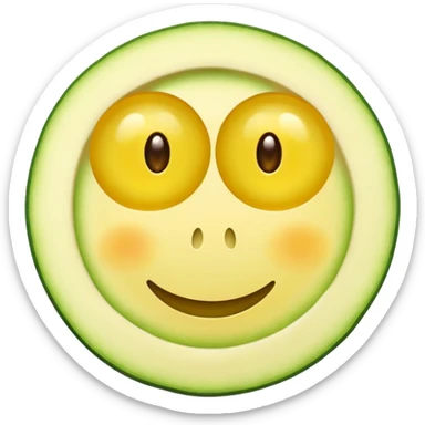 A yellow round  smiley face emoji wearing zucchini slices on the eyes  sticker