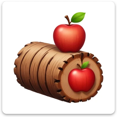apple emoji style wooden log, no human features, white background, adorable and colorful sticker