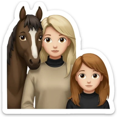 Ein braunhaariges Mädchen mit langen glatten Haaren und sitzend auf einem Braunen Pferd mit schwarzer Mähne ohne Abbzeichen sticker