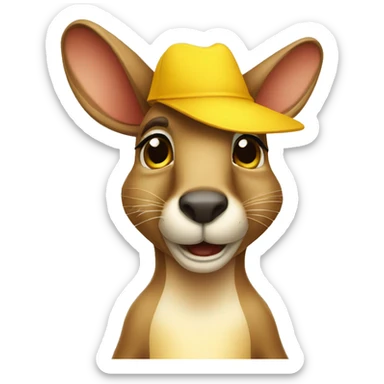 I want a kangaroo dressed in a plain yellow hat winking sticker