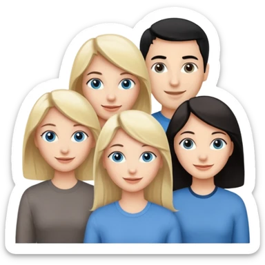 Blond woman with blue eyes on left. And a Man with black hair and grey eyecolor in the middle. And a blank woman with brown hair and grey eyes on the right. Happy together sticker