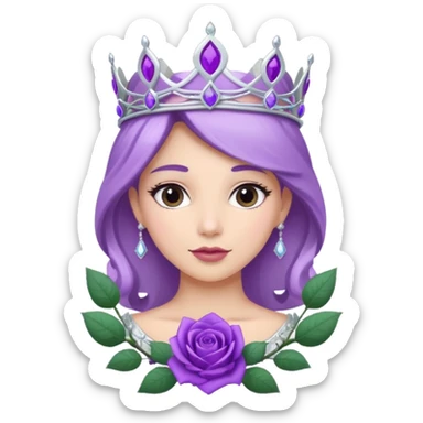 Purple rose with silver tiara and a purple emblem leaf wreath sticker