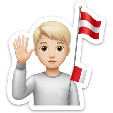 student waving a small Polish flag sticker