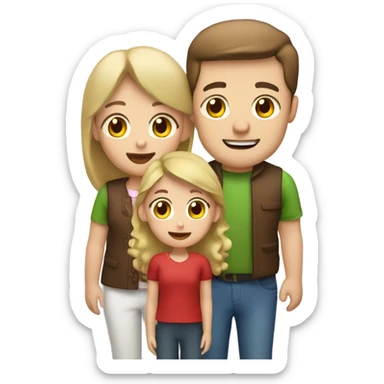 Three people: Brown hair dad , brown hair mom , blond little daughter in Christmas festival  sticker