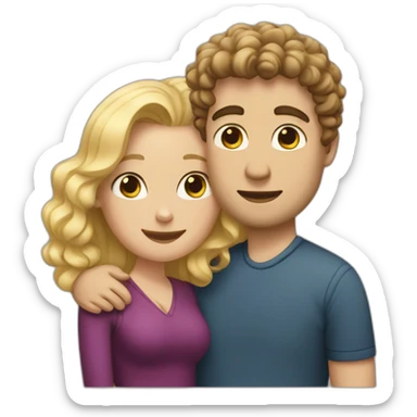 White man with dark curly hair hugging a blonde curvy woman sticker